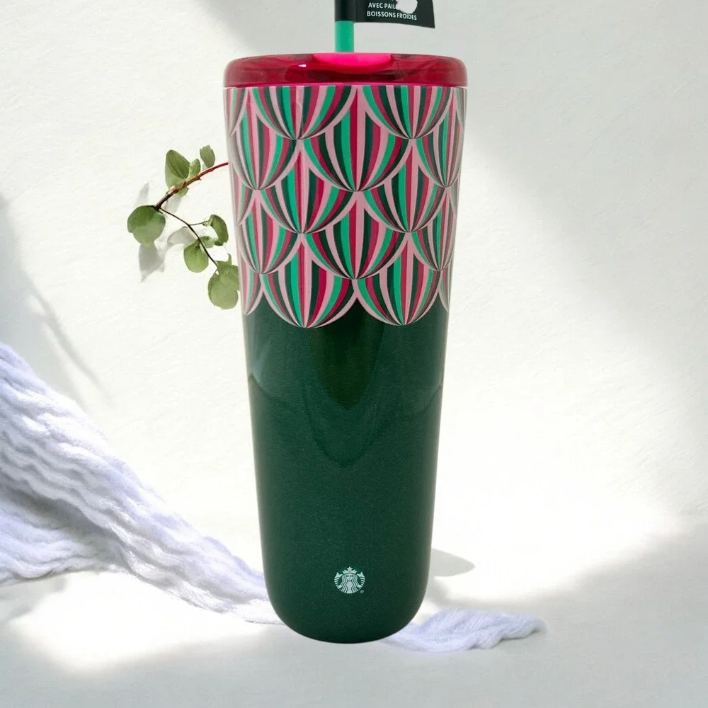 Starbucks 2024 Holiday Green Pink Metallic Tumbler‎ 24 oz Tumbler NWT Glitter